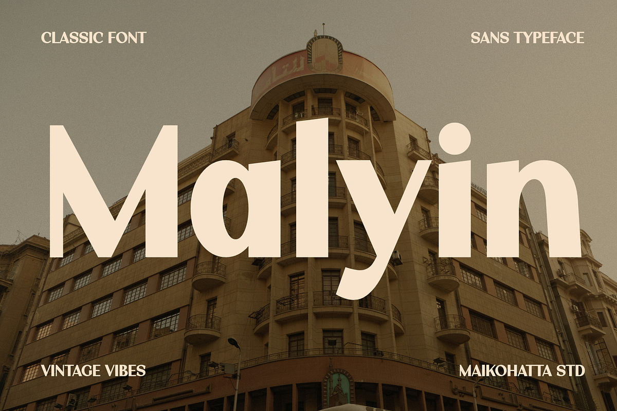 Malyin – Elegant Retro Typeface, a Sans Serif Font by MaikoHatta (Photo 1 of 8)