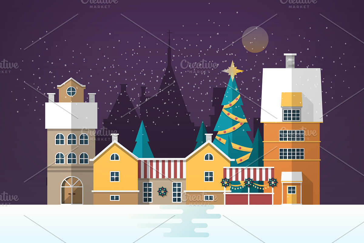 Winter, Christmas holiday cityscapes, a Decorative Illustration by Good Studio (Photo 5 of 8)