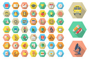 Vector Flat Round School Icons