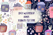 Watercolor Houses Seamless Pattern, a Pattern Graphic by CreativeJourney (Thumbnail 1 of 4)