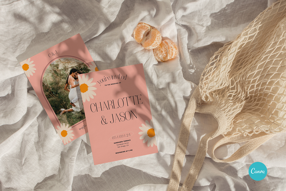 Daisy Floral Wedding Invite CANVA, an Invitation Template by StudioVonBraitenberg (Photo 7 of 9)