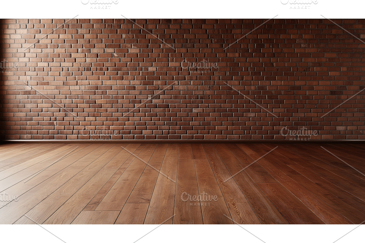 Empty room with red brick wall and, an Object Illustration by Sergey Kotenev