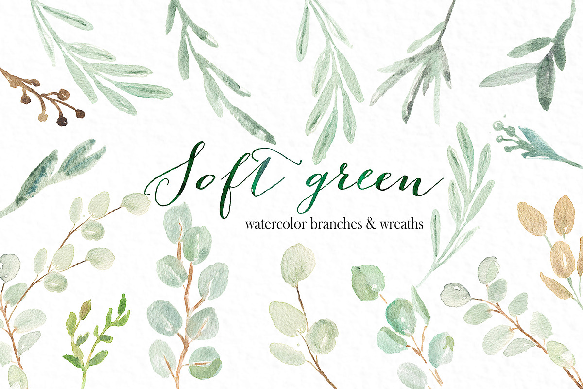 Soft green wreaths branches clipart, an Illustration by LABFcreations (Photo 1 of 5)