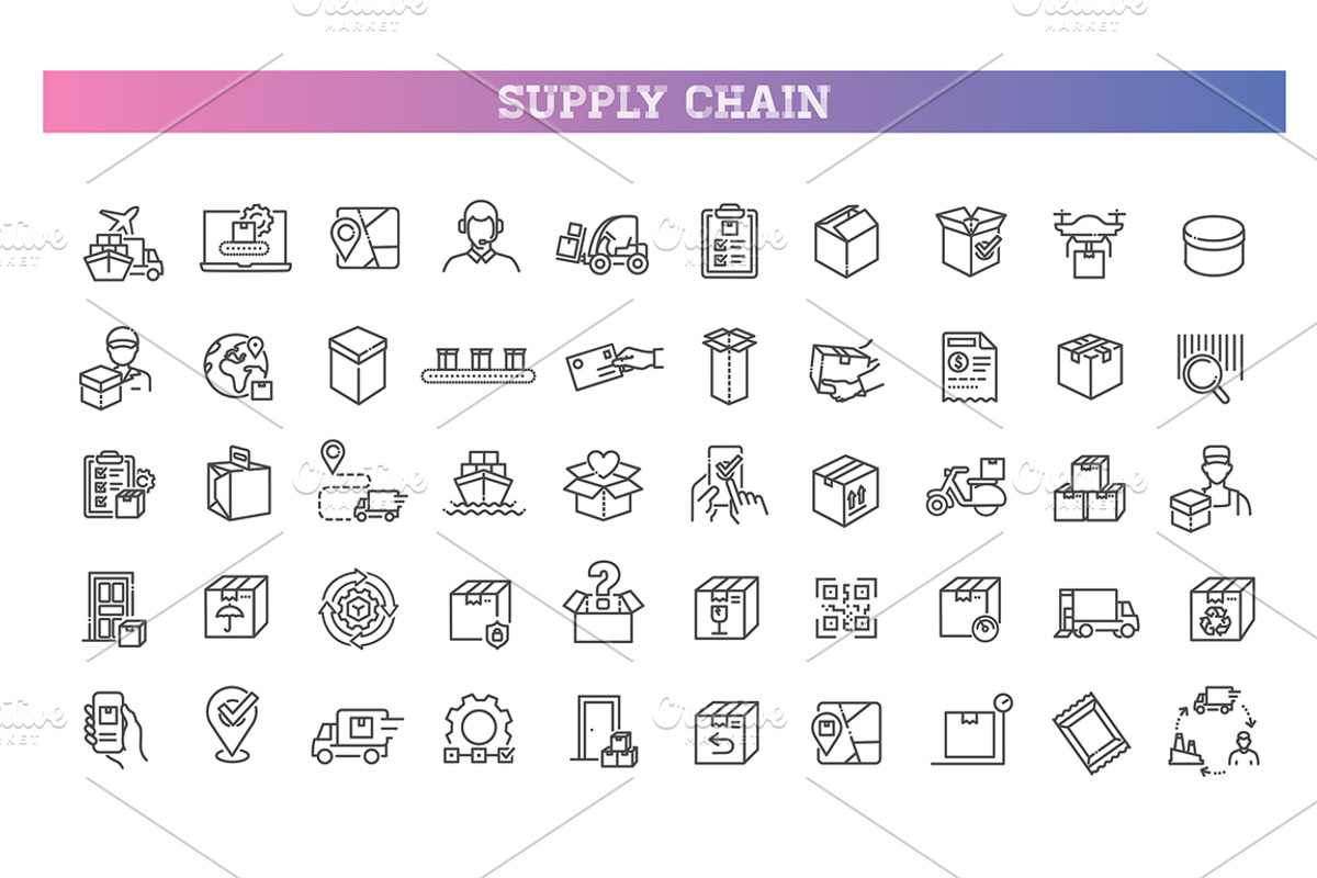 Supply Chain Icon Set. Logistics, an Outline Icon by Tettygreen (Photo 2 of 2)