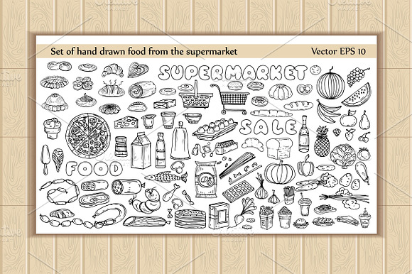 Set Of Hand Drawn Supermarket Food