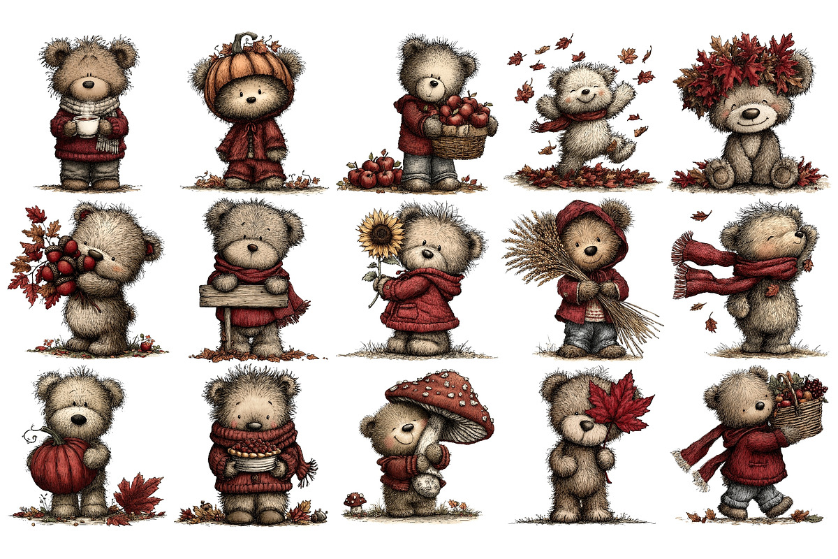 Autumn Bear PNG Clipart Bundle, an Animal Illustration by Nicolle's Colorful Art (Photo 5 of 6)