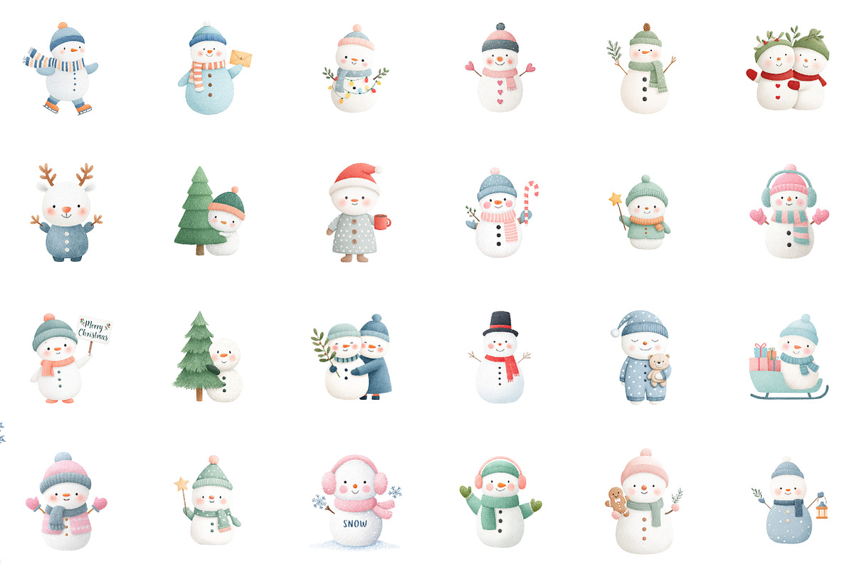 Watercolor Christmas Snowman Clipart, an Illustration by Sublimation Artist (Photo 2 of 6)
