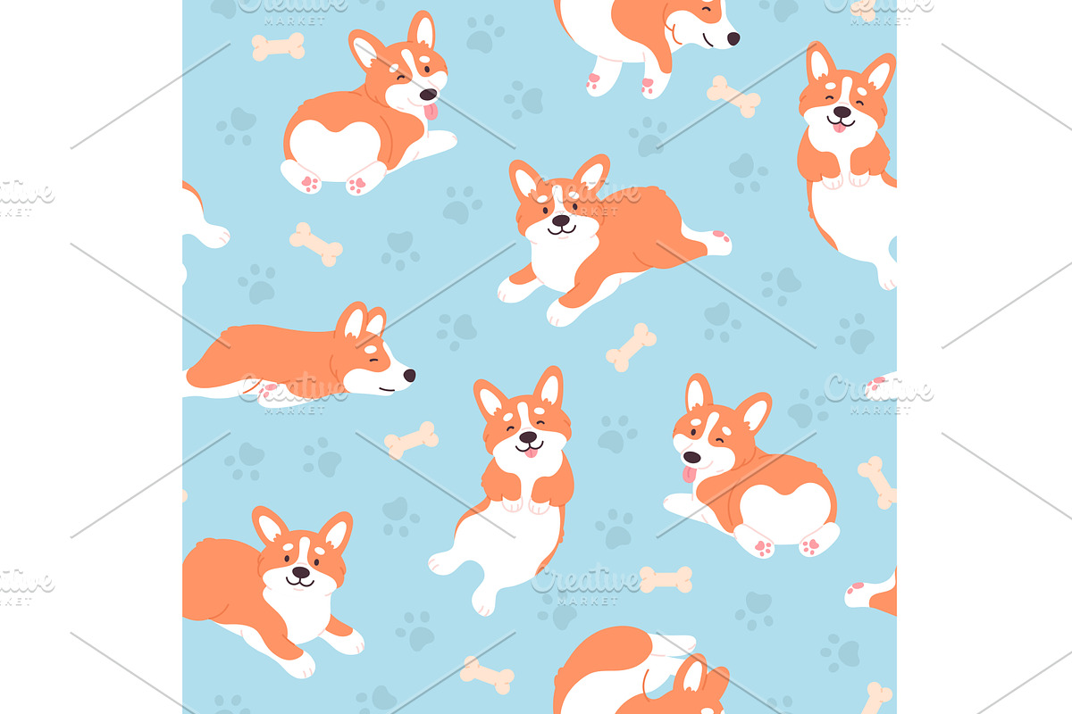 Corgi seamless pattern. Positive red, an Animal Illustration by LadadikArt