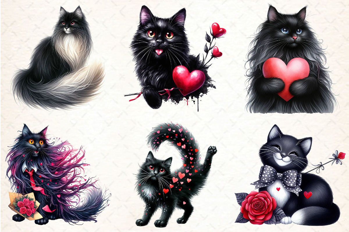 watercolor Black Cat Clipart, an Illustration by DreamCafeArt (Photo 4 of 7)