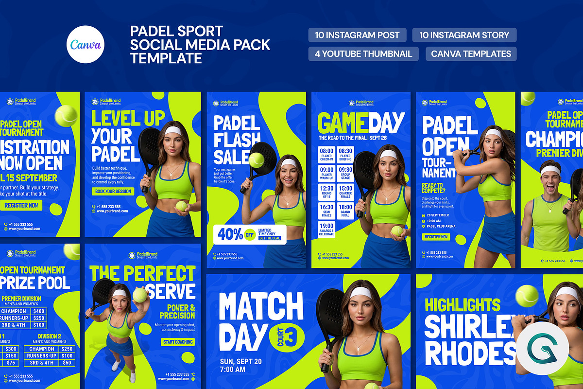 Padel Social Media Canva Templates, a Social Media Template by Geelator Studio (Photo 1 of 4)