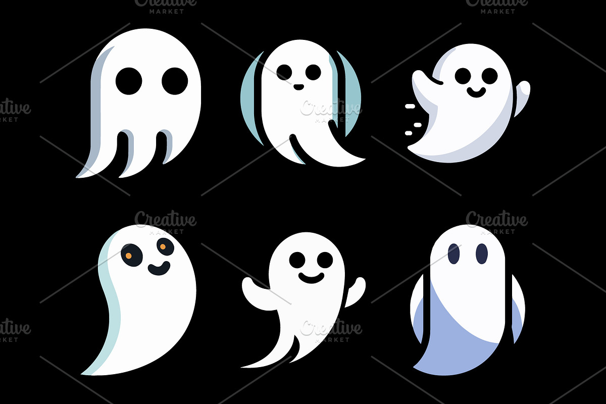 Whimsical Halloween Ghost Set, an Icon by Vectorium Studio