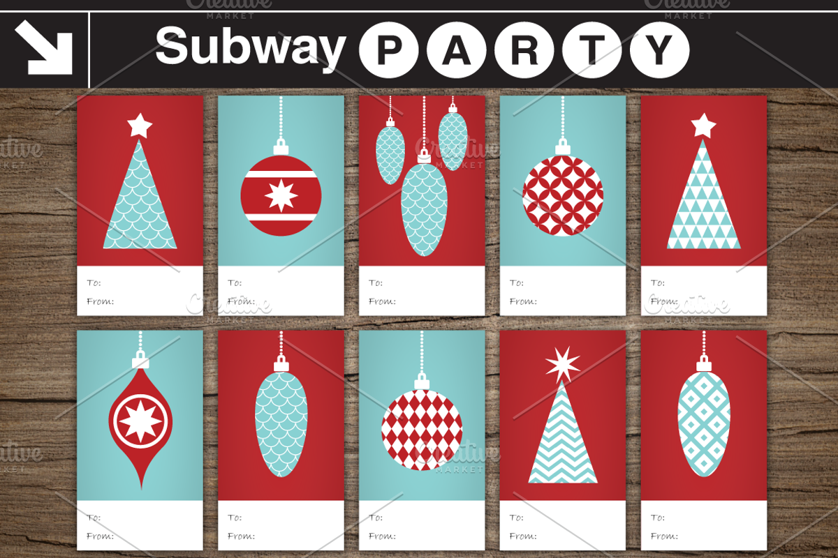 Christmas Gift Tags Aqua Red