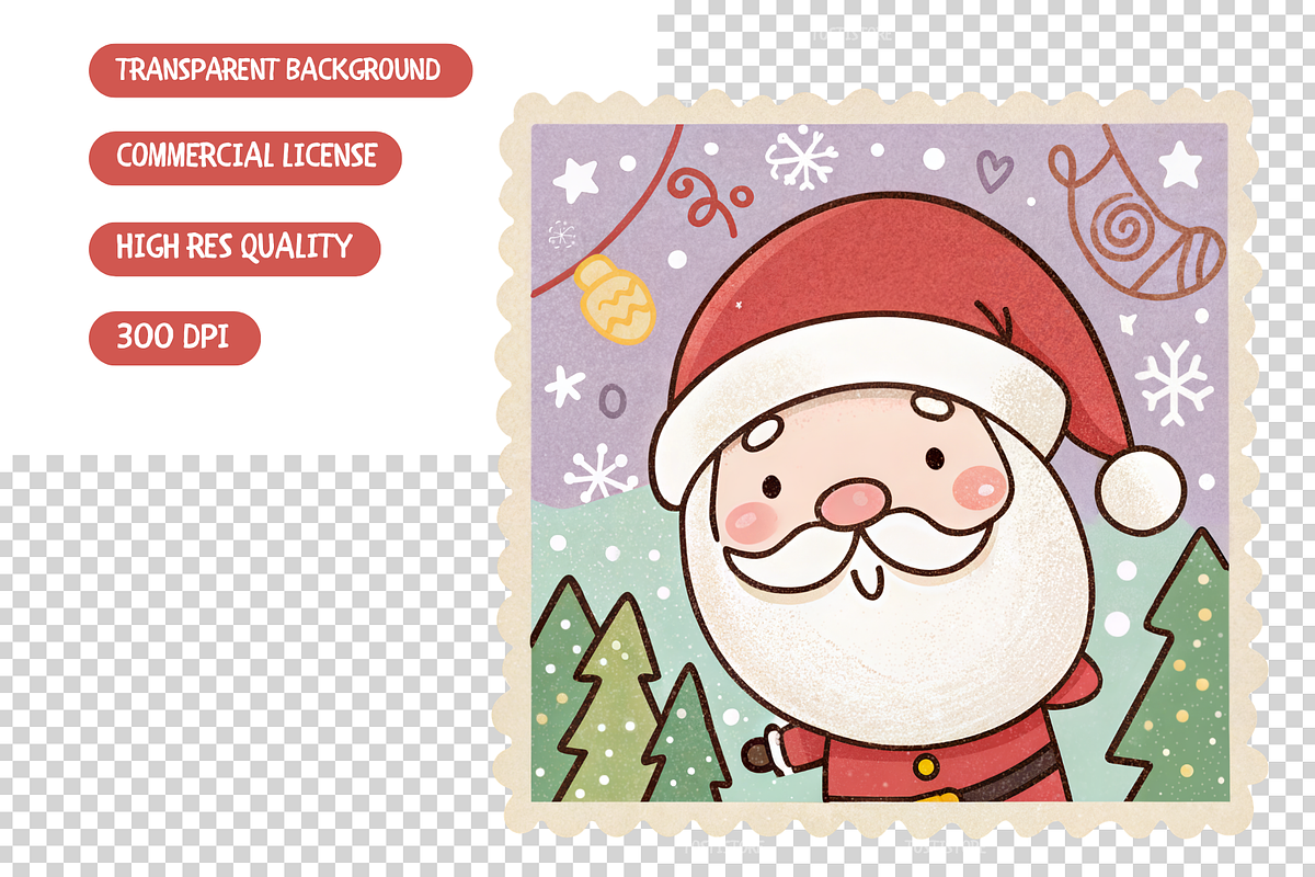 Vintage Christmas Stamps Clipart Set, an Object Illustration by TatiMockup