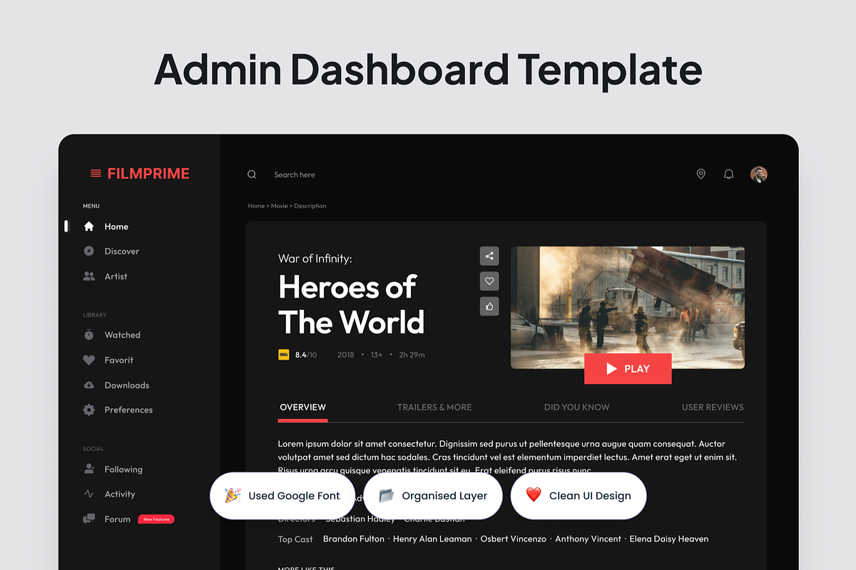 Movie Ticket Admin Dashboard, a Websites & App Template by SquidPixey (Photo 2 of 5)