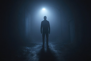 A silhouette of a person stands in a, an Abstract Photo by Pixeness Studio