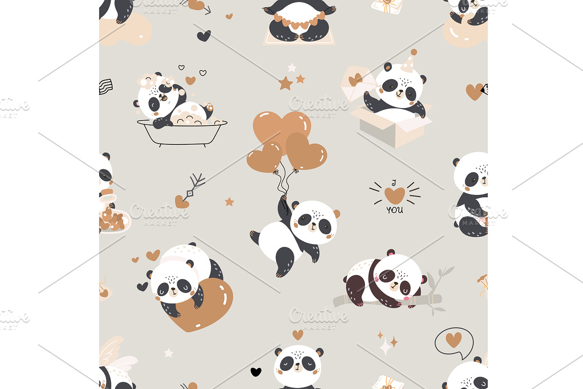 Panda seamless pattern. Cute panda, an Animal Illustration by Valerie Bodnar