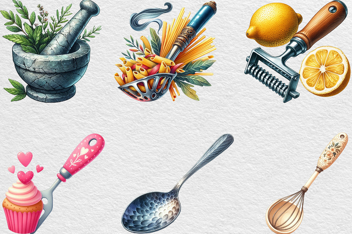 Watercolor Kitchen Utensils Clipart, an Illustration by Black Bird Studio (Photo 2 of 6)
