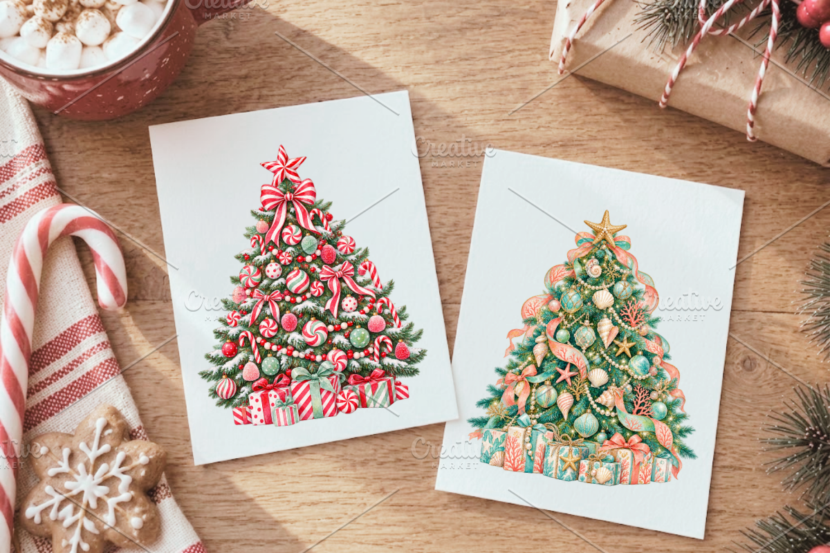 Hand Painted Christmas Tree Bundle, a Seasonal Illustration by Ink Gallery (Photo 6 of 11)