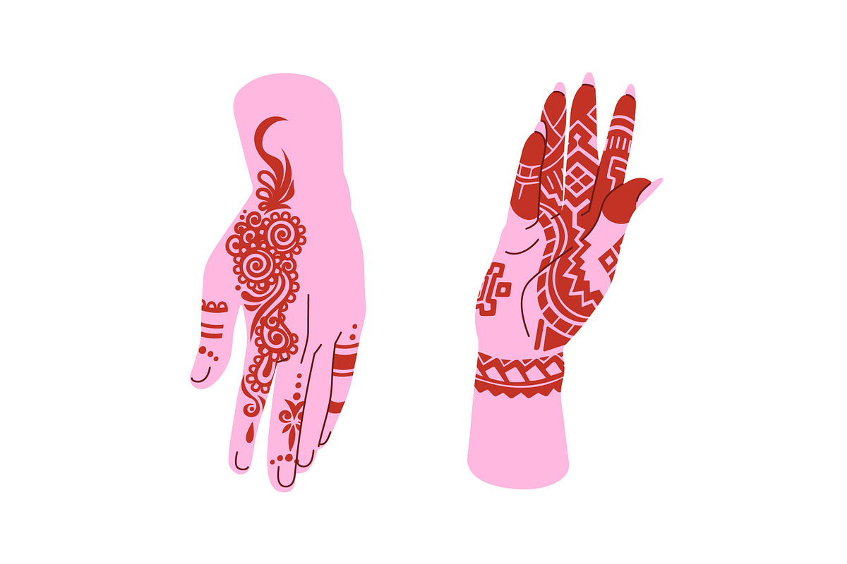 Henna tattoos, mehendi on hands set, a Person Illustration by PaperTrident (Photo 2 of 5)