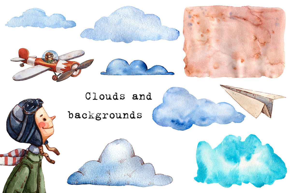 Aviators - Watercolor Clipart Set, a Texture Illustration by Mashamashastu (Photo 6 of 13)
