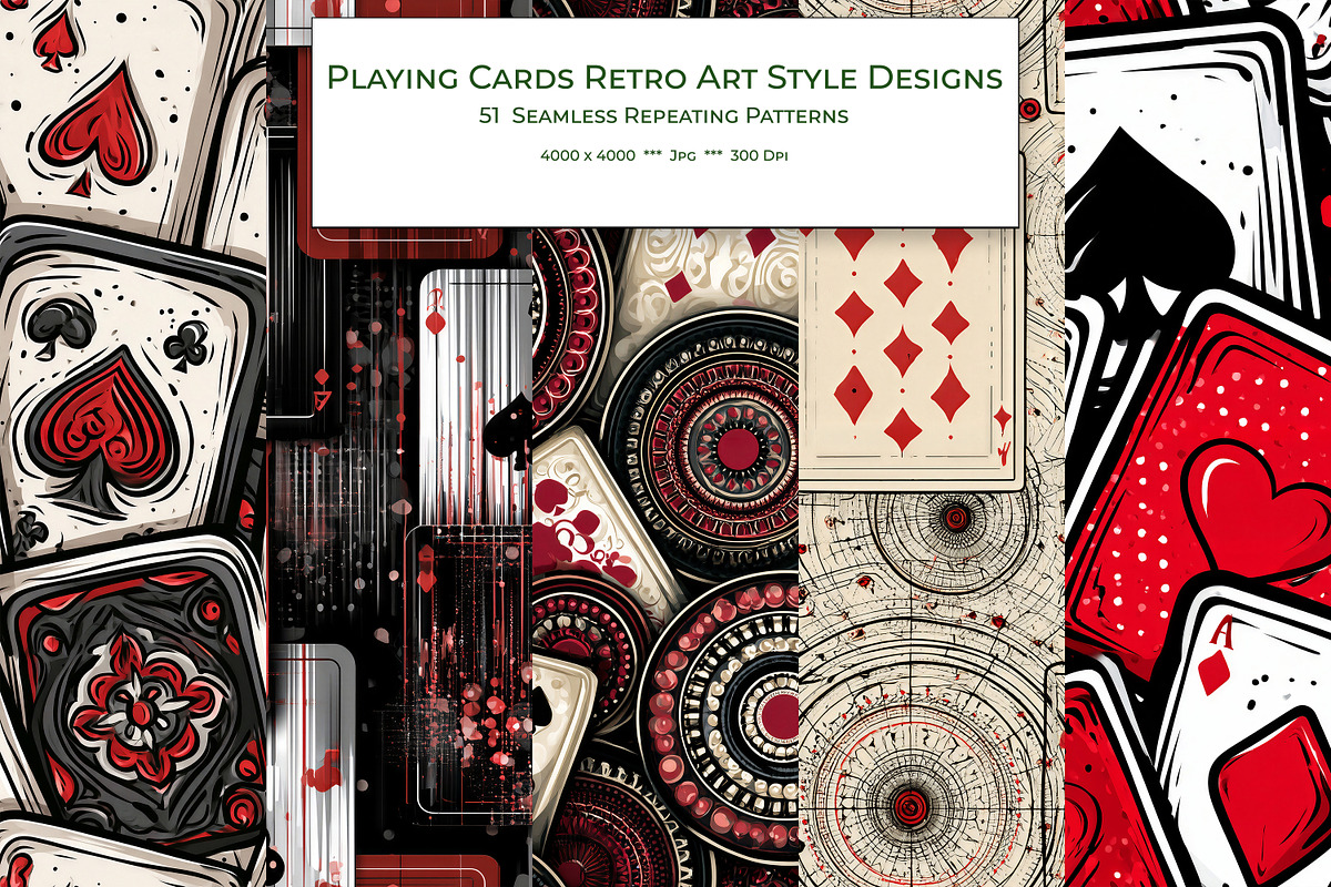 Playing Card Retro Art Style Pattern, a Pattern Graphic by karenfoleyphoto (Photo 1 of 11)