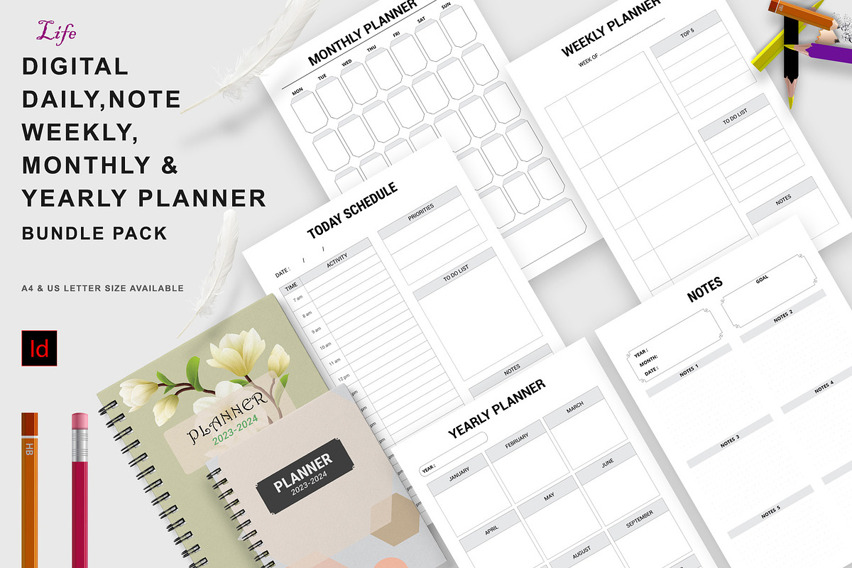 Daily Weekly Monthly Planner Bundle, a Stationery Template by ROJI CREATOR (Photo 1 of 12)