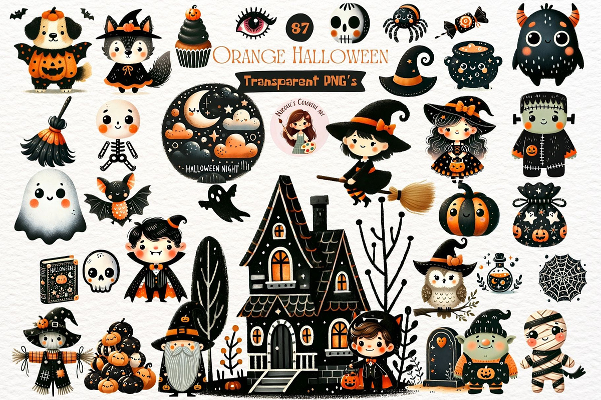 Cute Watercolor Orange Halloween PNG, a Seasonal Illustration by Nicolle's Colorful Art (Photo 1 of 6)