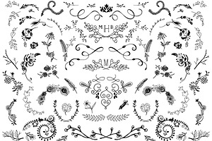 Hand Drawn Wreaths Flowers Vectors