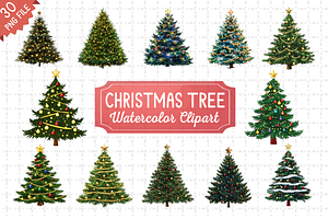 Christmas Tree Watercolor Bundle PNG