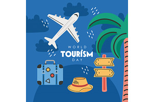 world turism day lettering card, an Illustration by studiogstock