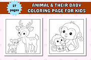 Animal & Their Baby Coloring Page, an Animal Illustration by Salaly (Thumbnail 4 of 6)
