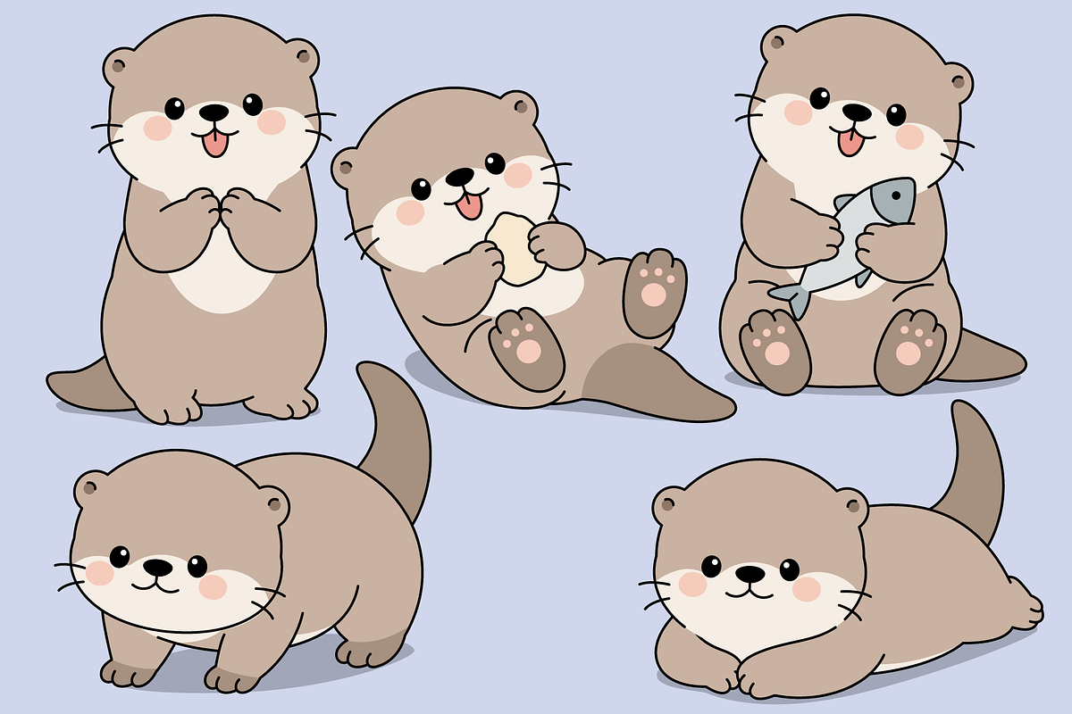 Baby Otter Character Set Collection, an Animal Illustration by Artpon Illustration (Photo 1 of 3)