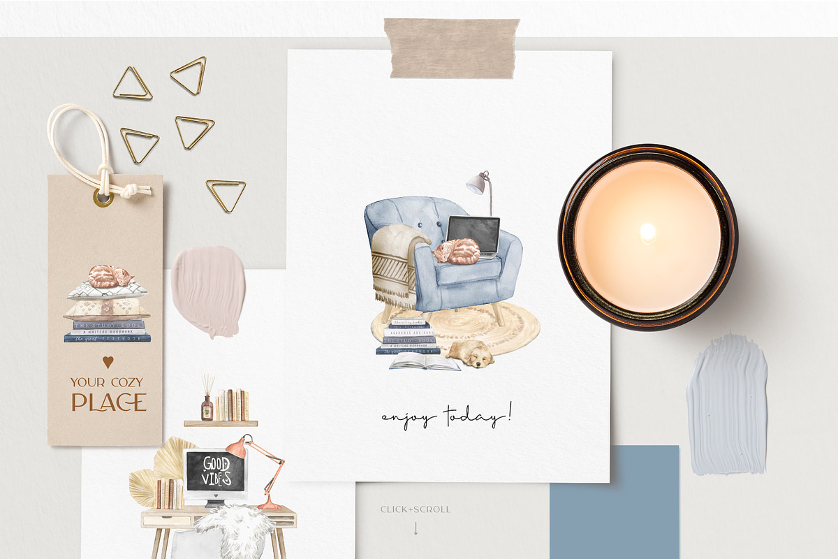 Watercolor Workspace Elements, a Decorative Illustration by beehouse studio (Photo 4 of 14)