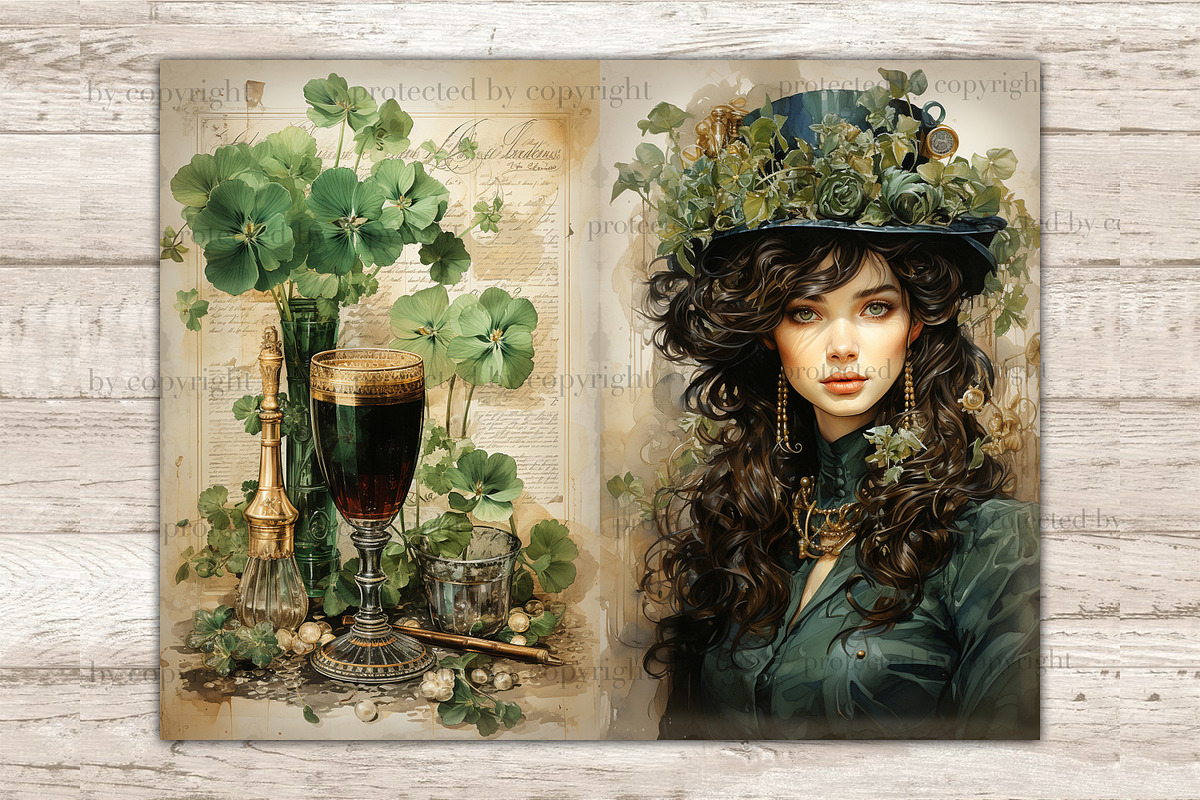 St. Patrick's Day Junk Journal Paper, a Seasonal Illustration by GlamArtZhanna (Photo 9 of 10)