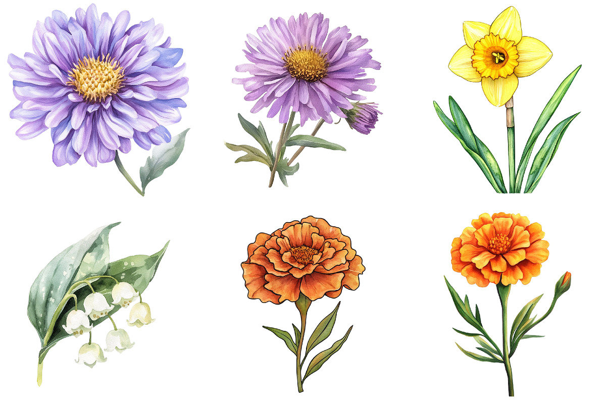Birth Month Flower Clipart, an Illustration by Watercolor design (Photo 5 of 5)