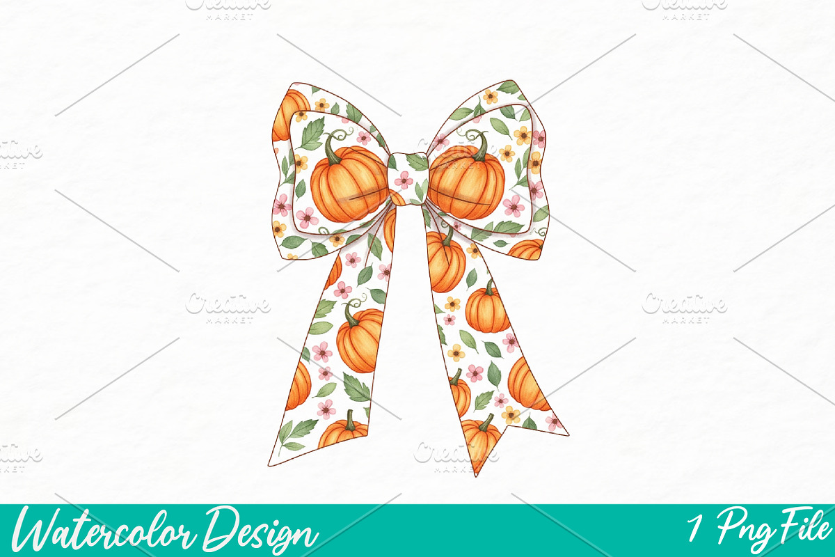 Fall Coquette Bow PNG, an Illustration by Watercolor design (Photo 1 of 3)