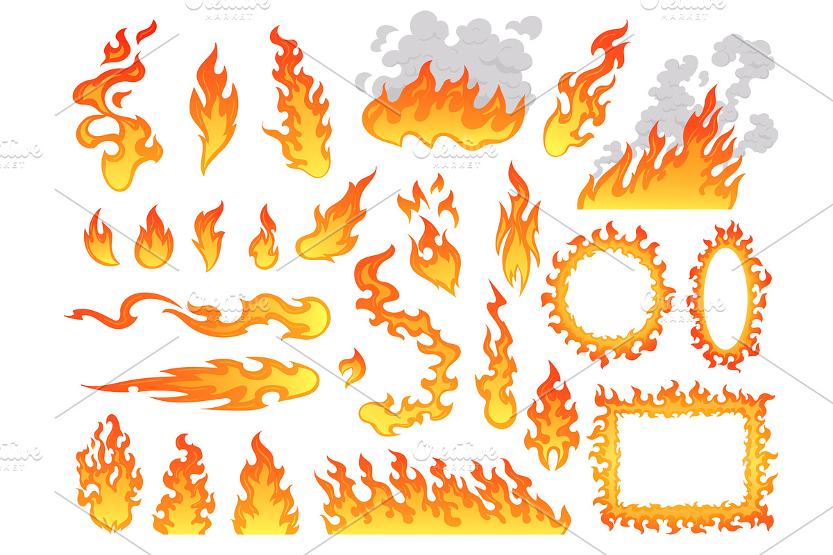 Cartoon fire flames set. Comic burn, an Illustration by Stock-Smart-Start