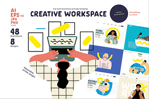 Creative Workspace, vector illos, a Websites & App Template by Grivina's shop