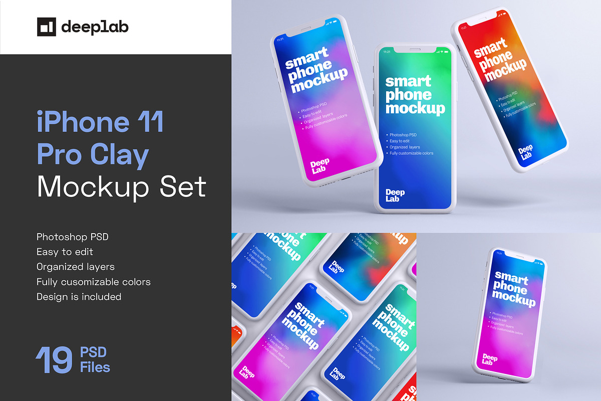 iPhone 11 Pro Clay Mockup Set, an iPhone Mockup by Deeplab (Photo 1 of 25)