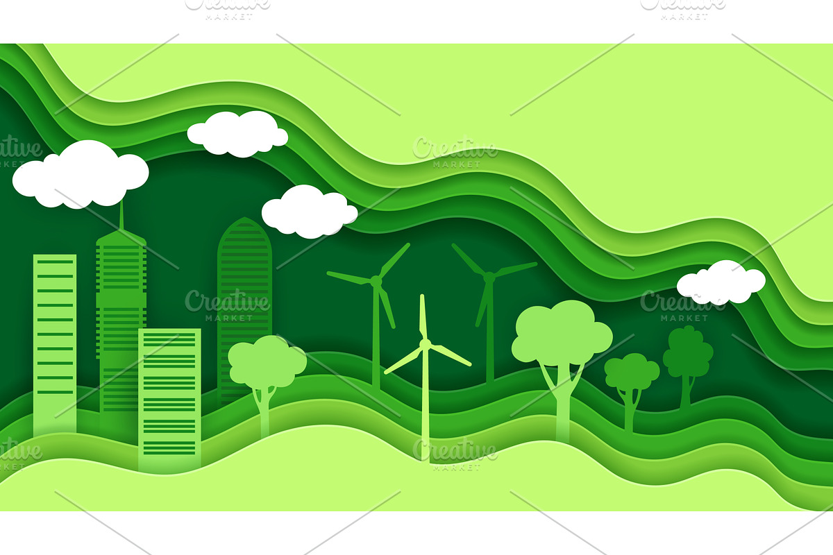 Paper cut eco city buildings, a Technology Illustration by Vector Tradition