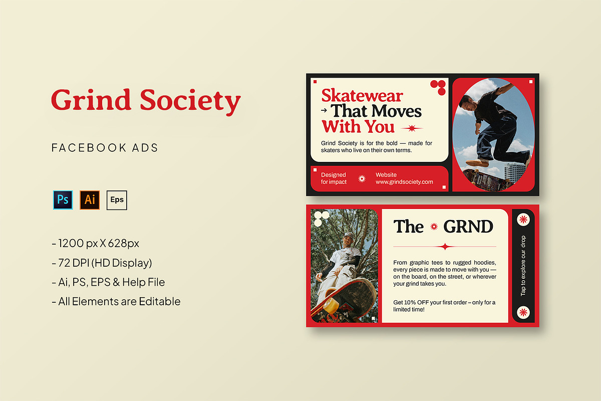 Grind Society - Facebook Ads, a Social Media Template by StreaksideStd (Photo 1 of 3)