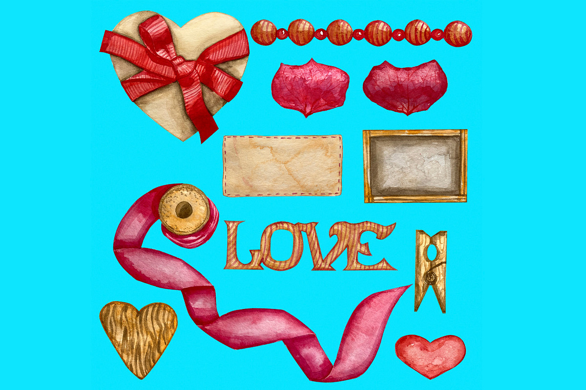 Watercolor heart romantic clipart, a Seasonal Illustration by Fresh art by Larysa (Photo 3 of 7)