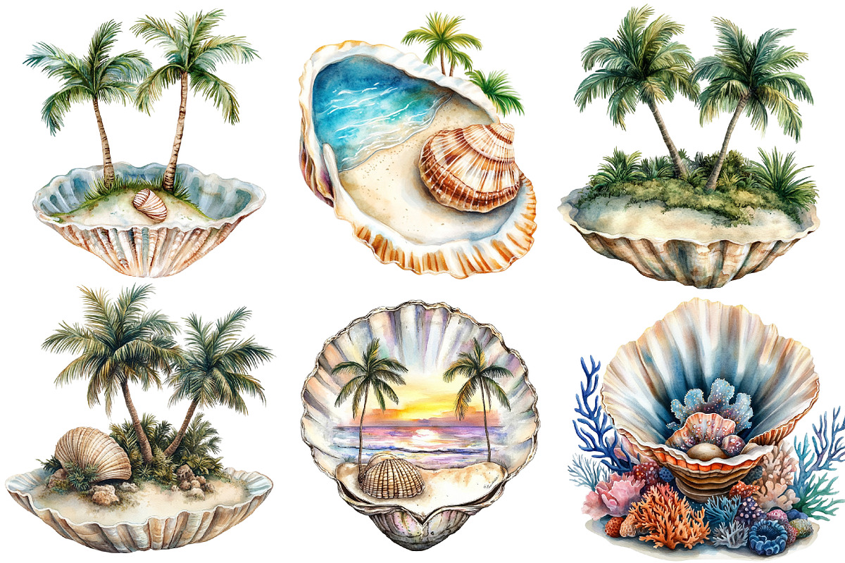 Beach Paradise Inside Seashell PNG, an Illustration by Designworld (Photo 2 of 5)