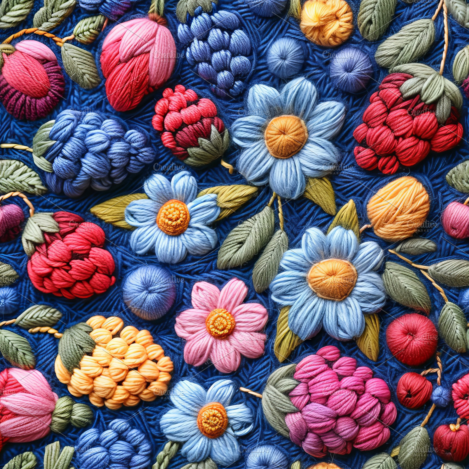 Embroidered Botanical Mosaic ai, an Arts & Entertainment Photo by Ocean Digital Art