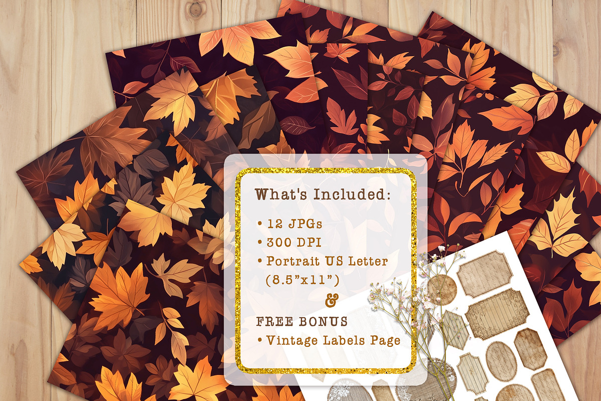 Autumn Ember Leaves Journal Pages, a Background Graphic by V Design Creator (Photo 7 of 12)