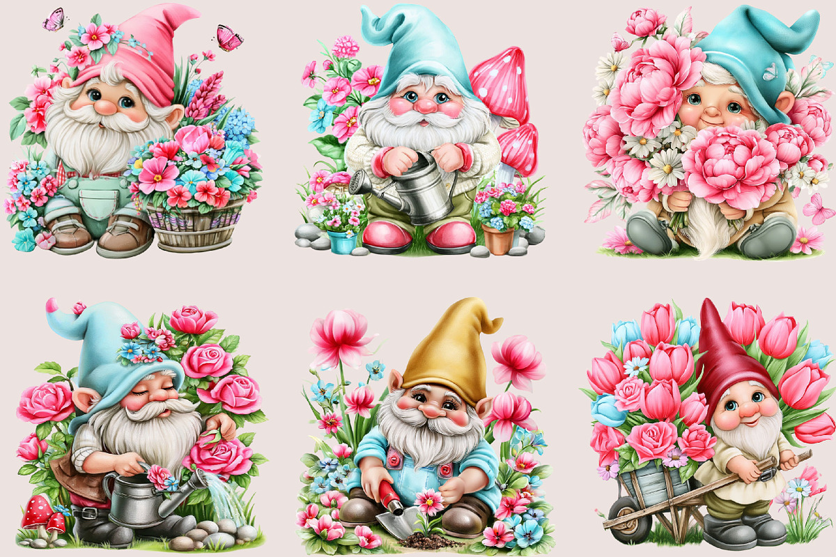Garden Gnome Clipart PNG Bundle, a Seasonal Illustration by SVGArt (Photo 2 of 5)