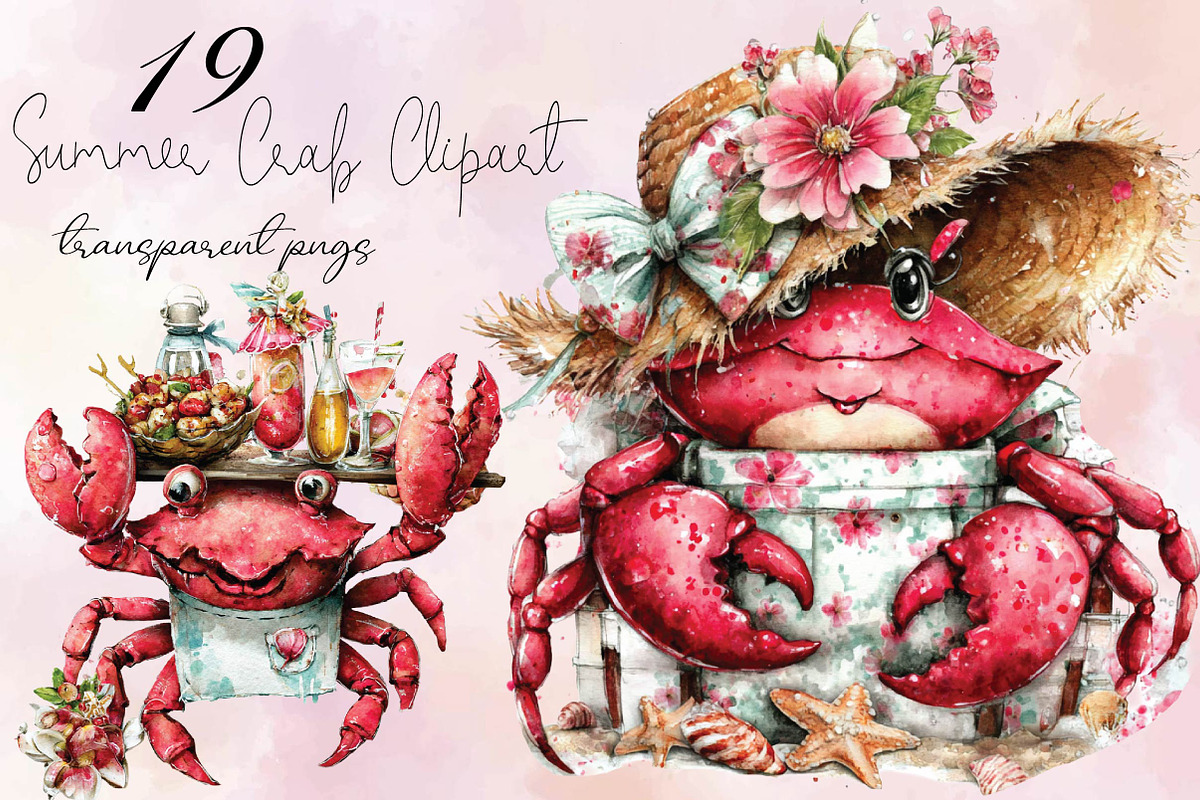 Whimsical Summer Crab Clipart Bundl, an Illustration by SVGArt (Photo 1 of 9)