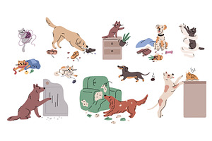 Pets bad behavior. Naughty cats and, an Animal Illustration by YummyBuum