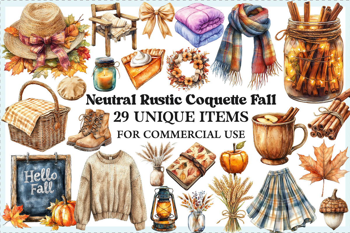 Neutral Rustic Coquette Fall Clipart, an Illustration by Craft Nest (Photo 1 of 5)