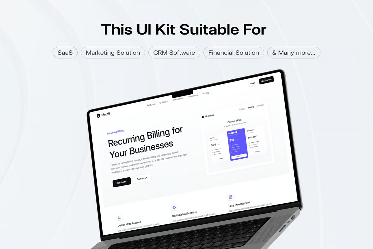 Metafi SaaS Website Template UI Kit, an UI Kit Template by Lumina_ui_ux202 (Photo 3 of 7)